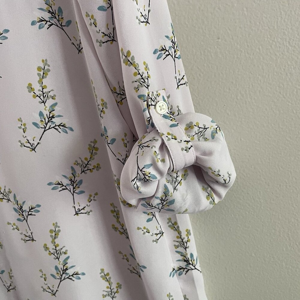 LOFT White Floral Button-Down Tie-Front Blouse - Picture 6 of 12